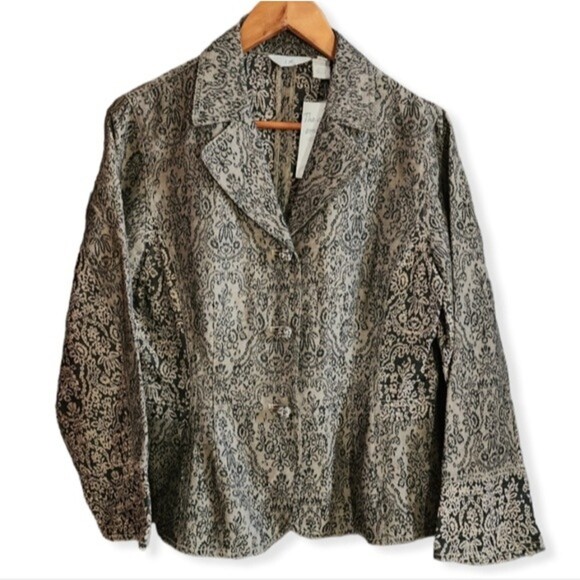 J. Jill Jackets & Blazers - J Jill Brown Floral Lace Print Tapestry Blazer Size 8